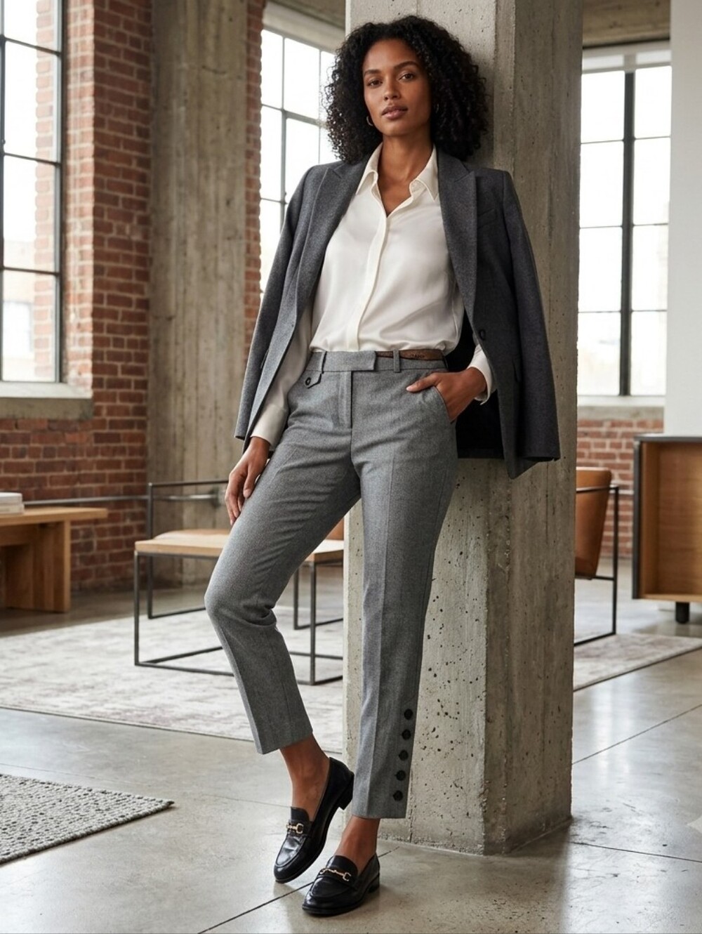 Banana Republic Gray Dress Pants with Ankle Button Detailing